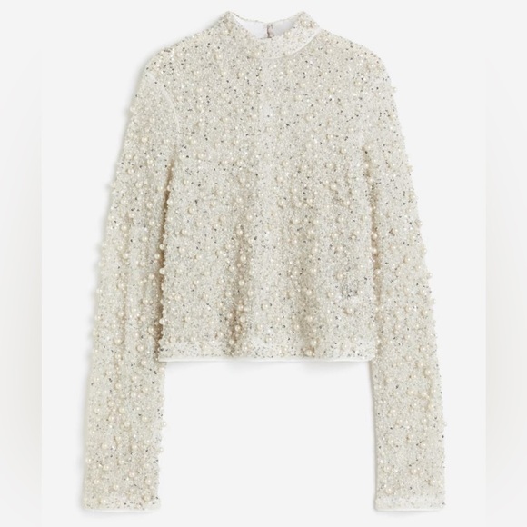 H&M Pearl & Crystal Embellished Top Size S - Picture 10 of 10